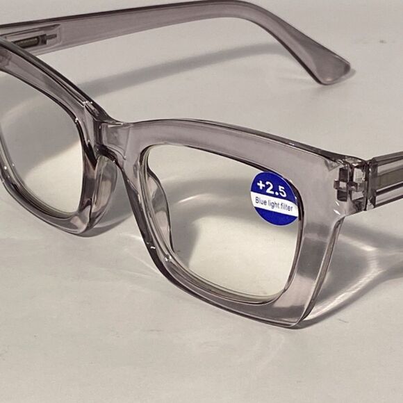 1071 Gretchen Reading Glasses 2.5 Square Clear Gray Frames Oversize NWT - Picture 8 of 9